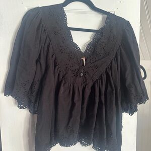 Free People Black Eyelet Women's Blouse